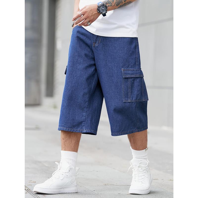 New-Summer Fashion Denim Shorts - Men's Loose Fit Casual Jeans with Flap Pockets, Versatile Jorts for Outdoor Activities - Perfect for Hot Weather Cotton Menswear Viscose Wide Leg