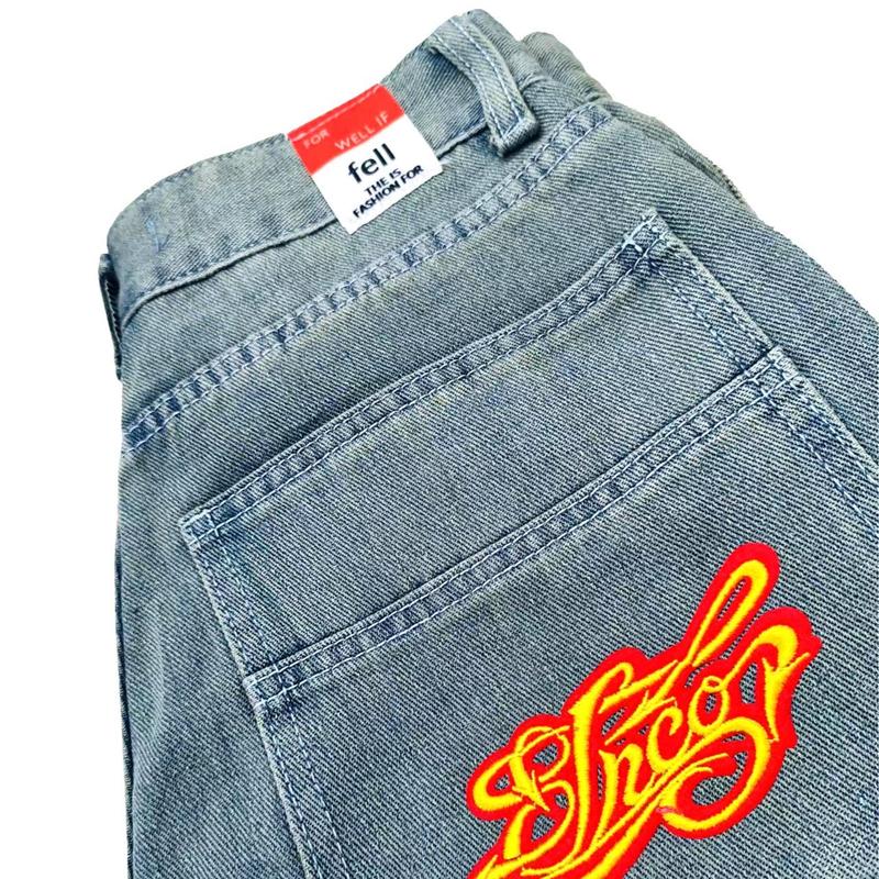 JNCO Y2K Baggy Jeans Vintage Embroidery High Quality Jeans Hip Hop Goth Streetwear Unisex Casual Wide Leg Jeans Vintage Embroidery Denim