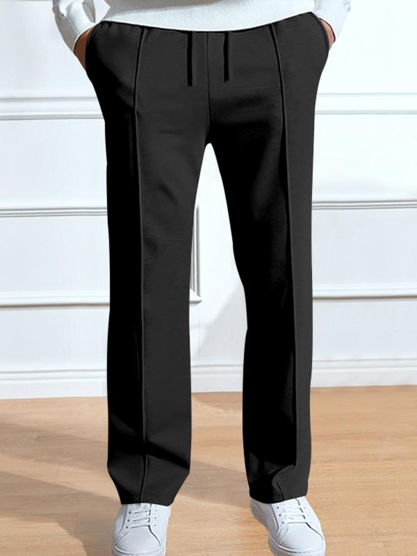 Men's Solid Color Straight Leg Pants, Regular Fit Casual Comfy Trousers for Spring & Fall, Comfortable Men's Bottoms for Daily Wear