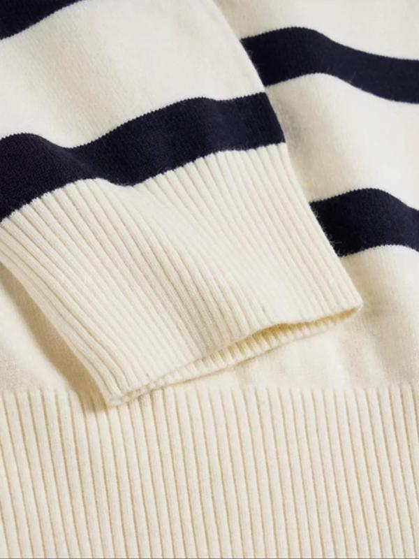 Men's Striped Print Polo Shirt, Loose Casual Long Sleeve Collared Shirt for Fall & Winter, Men's Knitwear for Daily Wear