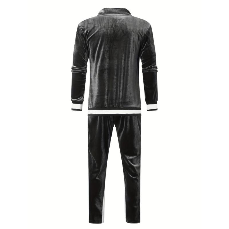 Classic Velvet Men's Athletic 2Pcs Tracksuit Set Casual Full-Zip Sweatsuits Long Sleeve Jacket And Jogging Pants Set For Gym Workout Running