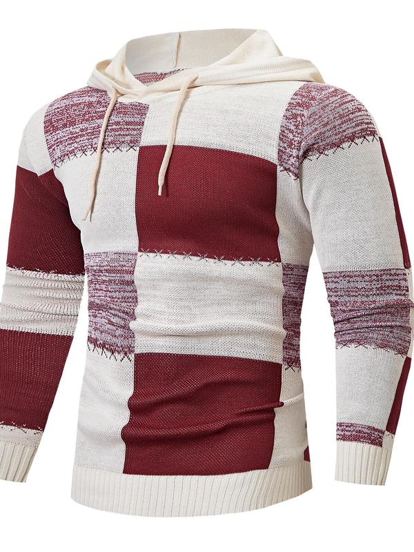 Men's Plaid Print Hooded Pullover, Regular Fit Casual Long Sleeve Hoodie Sweater, Men's Knitwear for Fall & Winter Daily Wear