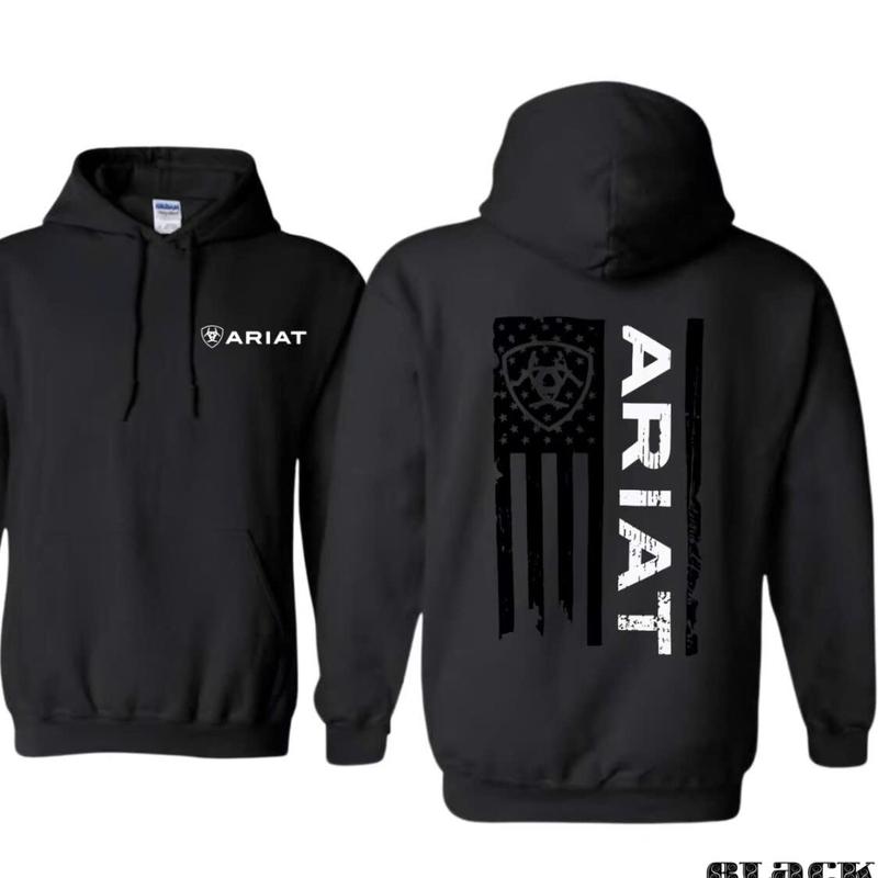 Ariat Hoodie - Classic American Flag Design with Bold Ariat Logo, Perfect for Western Lifestyle Enthusiasts, Comfortable Unisex Hoodie for Patriotic Style Pullover Hoodie