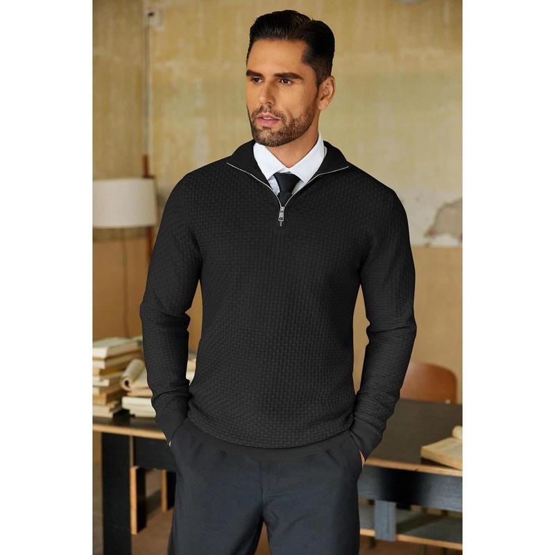 Men's Quarter Zip Sweaters Slim Fit Lightweight Knitted Mock Neck Pullover Casual Polo Sweaters