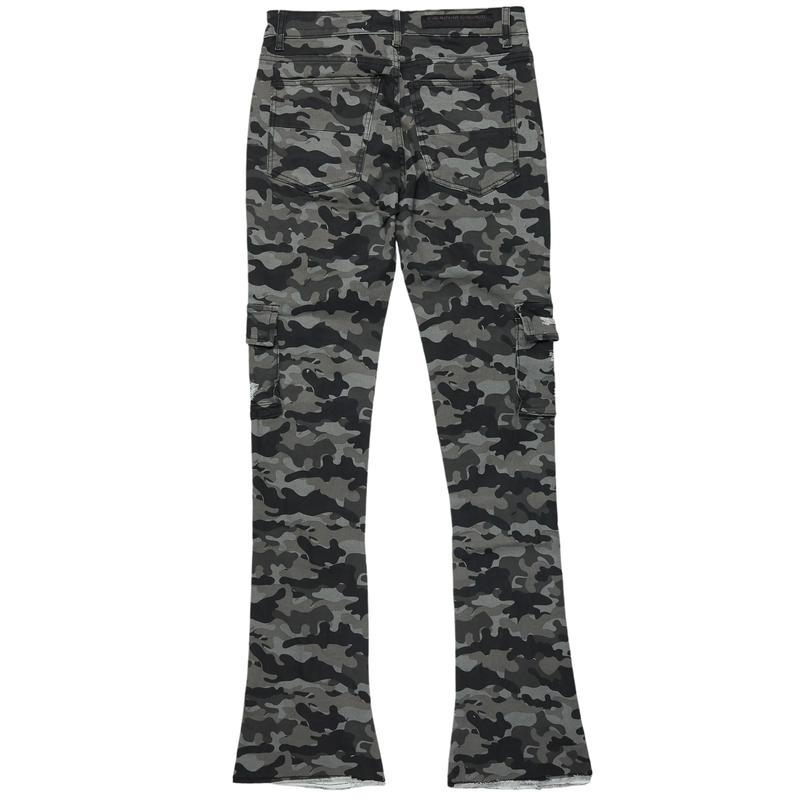 Zaid Grey Camo Stacked Flare Jean