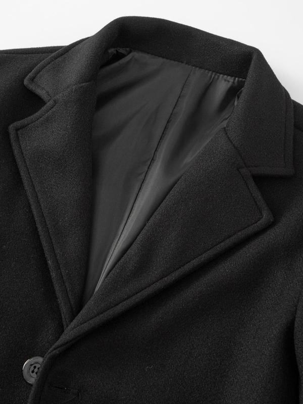 Men's Regular Fit Solid Lapel Collar Single Breasted Longsleeves Trench Coat, Plain Button Front Coat for Men, Menswear Tops, Fashion Cozy Comfy Men's Outerwear for Winter Winter Jacket