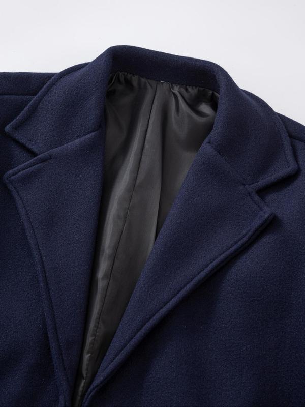 Men's Regular Fit Solid Lapel Collar Single Breasted Longsleeves Trench Coat, Plain Button Front Coat for Men, Menswear Tops, Fashion Cozy Comfy Men's Outerwear for Winter Winter Jacket