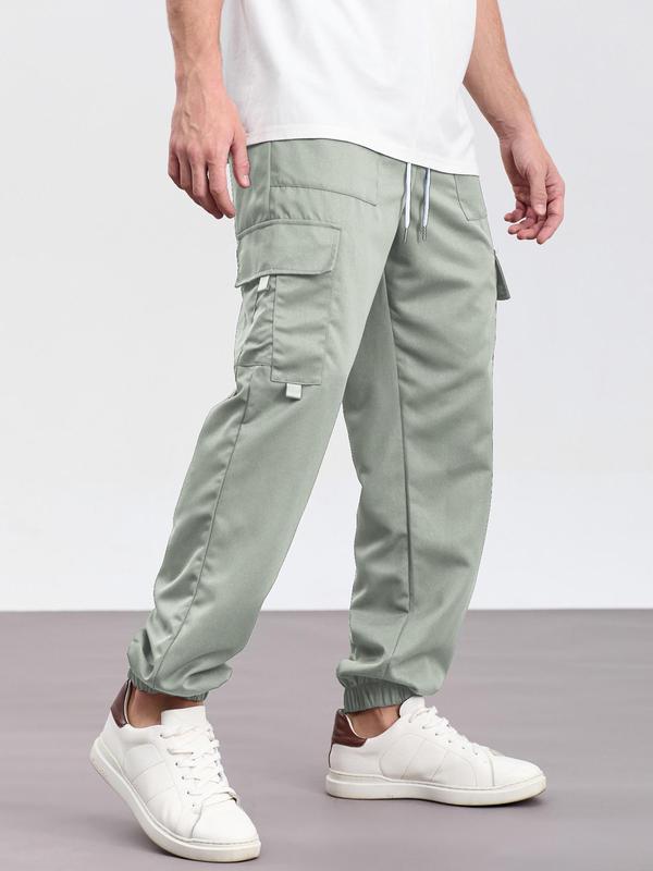 Men's Solid Flap Pocket Drawstring Waist Cargo Pants, Street Fashion Casual Loose Fit Pants for Daily Wear, Men's Trousers for All Seasons