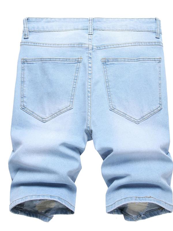 Men's Ripped Zipper Fly Straight Leg Denim Shorts, Casual Comfy Pocket Zipper Jorts for Summer, Shorts for Men, Fashion Men's Bottoms for Daily Wear