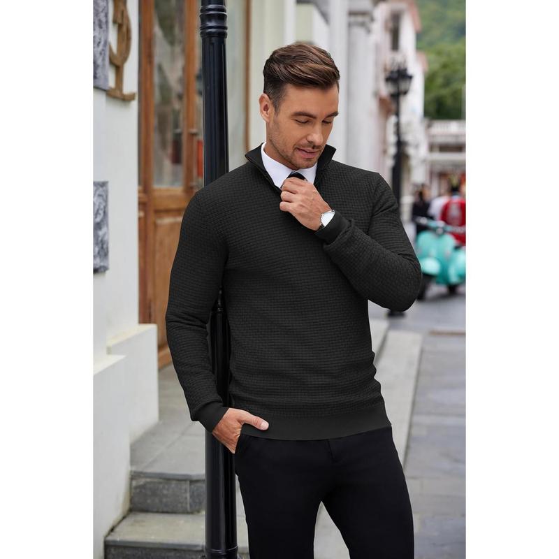 Men's Quarter Zip Sweaters Slim Fit Lightweight Knitted Mock Neck Pullover Casual Polo Sweaters