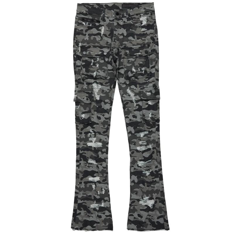 Zaid Grey Camo Stacked Flare Jean