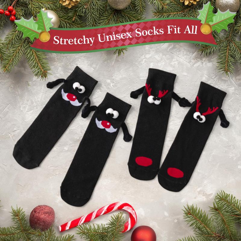 Christmas gift Santa socks 2 Pairs Holding Hand Novelty Socks, Magnetic Doll Unisex Funny Couple Socks, Graduation 3D Cute Socks