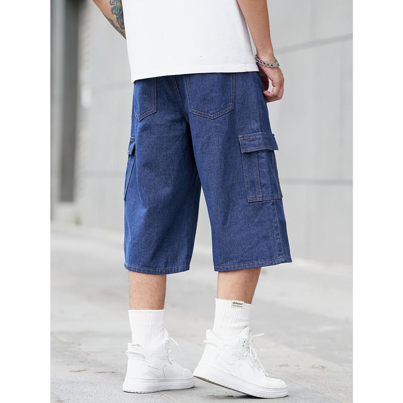 New-Summer Fashion Denim Shorts - Men's Loose Fit Casual Jeans with Flap Pockets, Versatile Jorts for Outdoor Activities - Perfect for Hot Weather Cotton Menswear Viscose Wide Leg