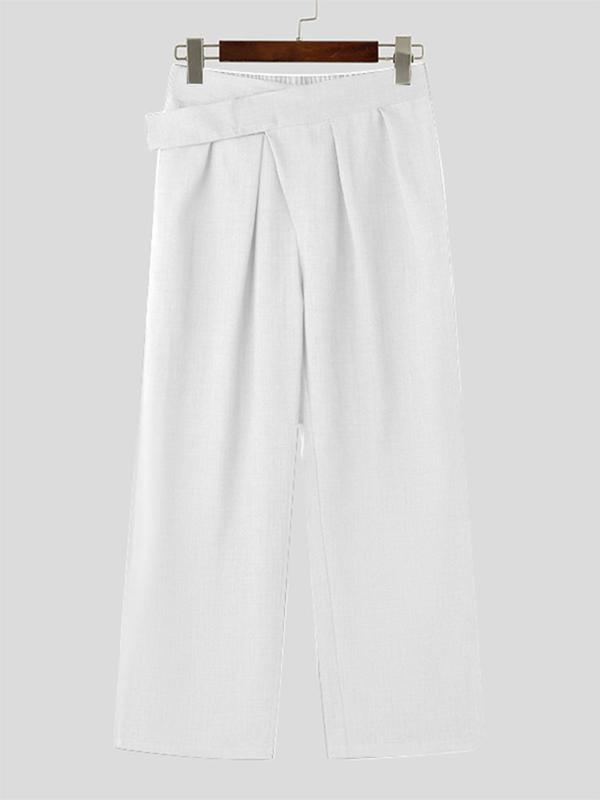 Men's Solid Plicated Wide Leg Pants, Loose Casual Comfy Pocket Trousers for Daily Wear, Woven Bottoms for All Seasons