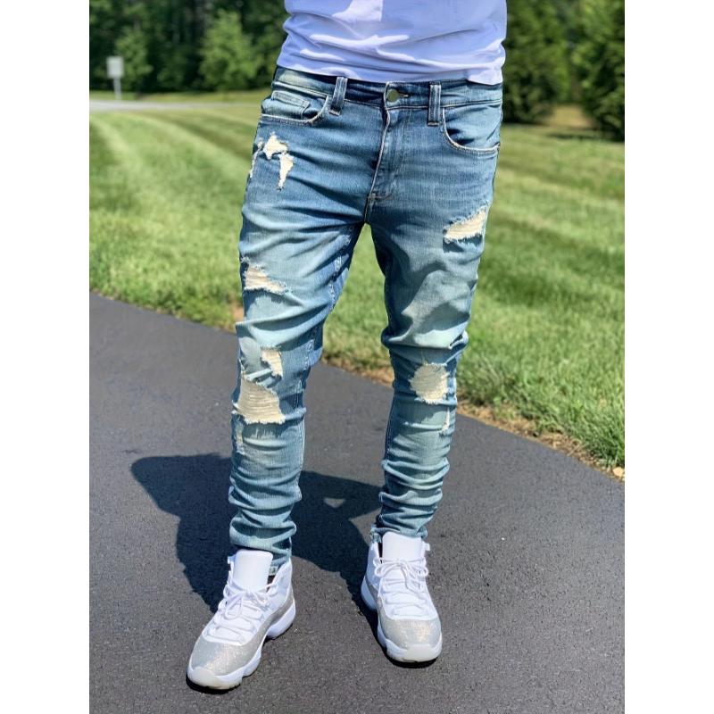 For All Seasons Slim Fit Vintage Style Denim Ripped Jeans Pants For Men