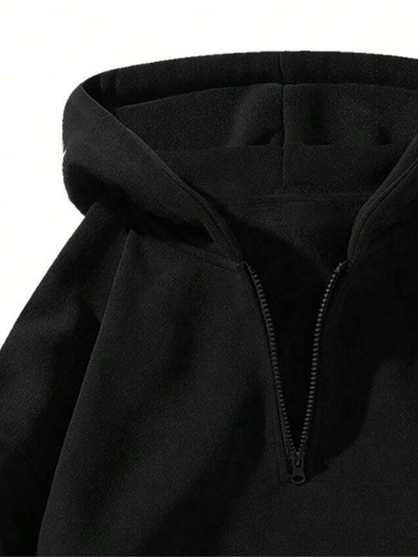 Men's Letter Print Drop Shoulder Hoodie, Fashion Casual Regular Fit Zipper Hooded Sweatshirt for Daily Holiday Outdoor Wear, Men Clothes for Fall & Winter