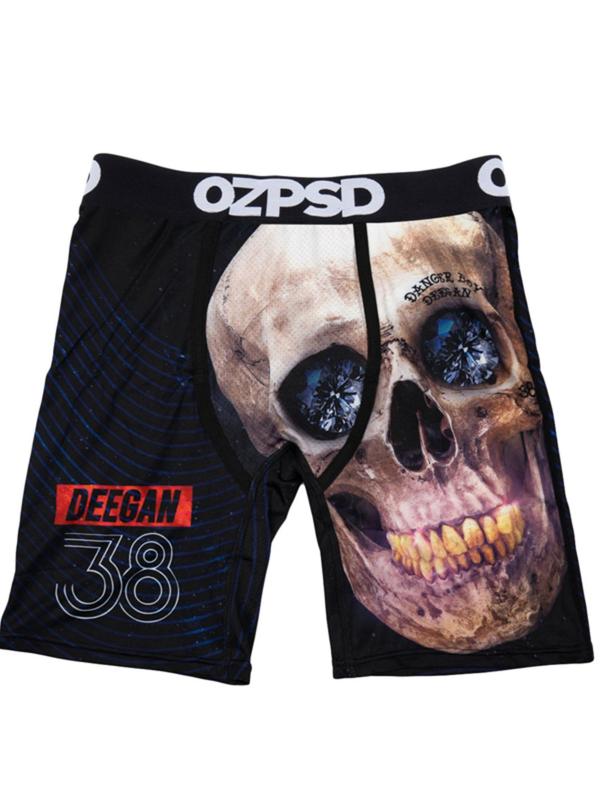 Men's Letter Tape Skull Graphic Boxer Brief, Casual Comfy Breathable Underwear for Daily Wear, Men's Underwear for All Seasons