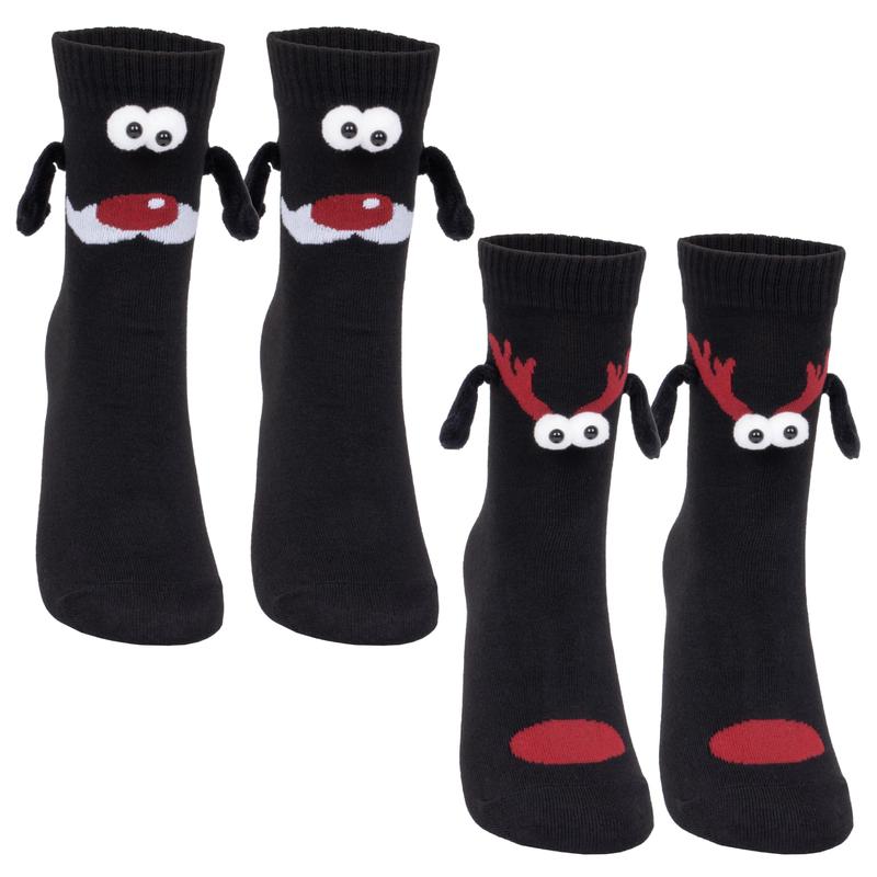 Christmas gift Santa socks 2 Pairs Holding Hand Novelty Socks, Magnetic Doll Unisex Funny Couple Socks, Graduation 3D Cute Socks