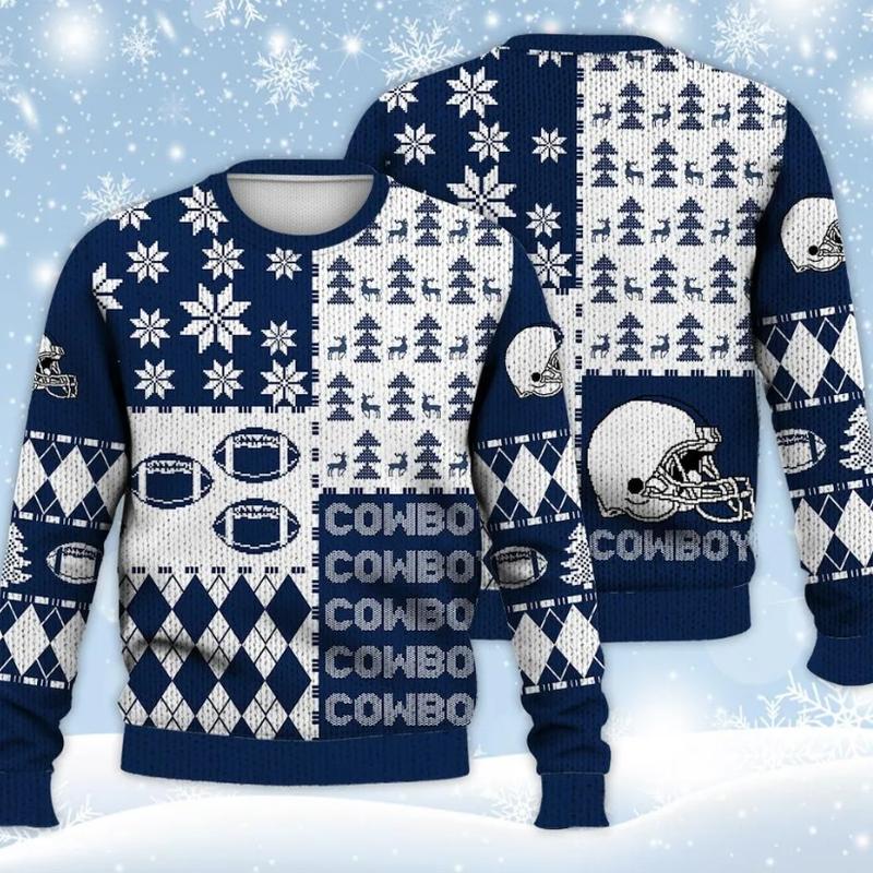 Cowboys Christmas Football Ugly Sweater, Cowboys Fan Gift Ugly 3D Sweater, Cowboys Football Team Ugly Sweater, Game Day Football Ugly Sweater, Sports Merch, Christmas Gift, Xmas Costume, Gift For Him , Gift For her