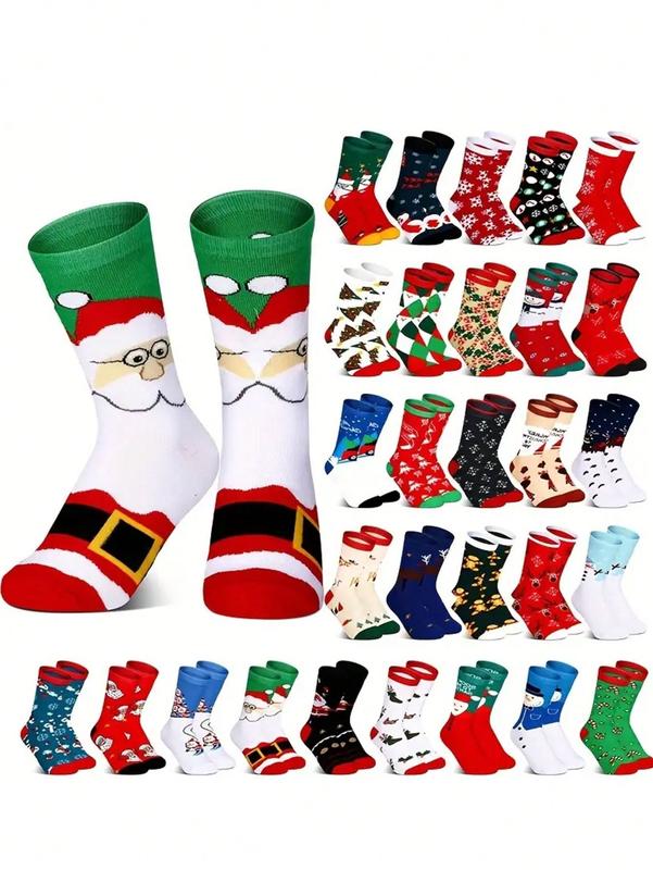 1 5 10pairs Christmas Novelty Cartoon Socks For Men And Women, Santa Socks, Colorful Fancy Funny Dress Socks