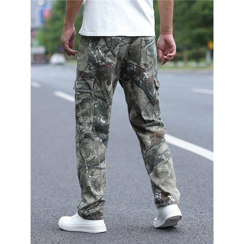 Camo Jeans Gents Men Allover Print Zipper Fly Cargo Jeans Denim Menswear Long Straight Trouser Pants