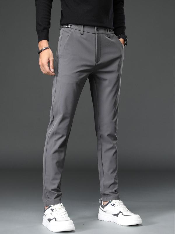 Men's Button Pants, Regular Fit Casual Comfy Stretch Waist Straight Leg Trousers for Daily Wear, Fashion Men's Bottoms for All Seasons