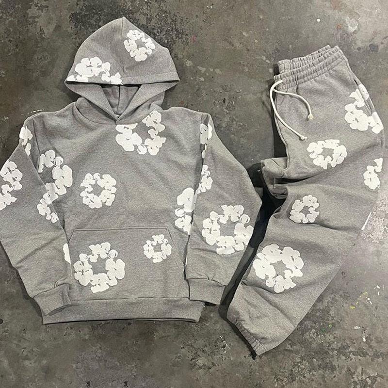 Flower Printed Hoodie Loose-Fitting Hoodie Men's Women's Pullover Suit Male