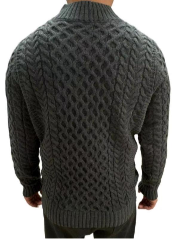 Men's Solid Textured Button Front Polo Neck Cable Knit Jumper, Regular Fit Casual Long Sleeve Jumper for Fall & Winter, Men's Knitwear for Daily Wear