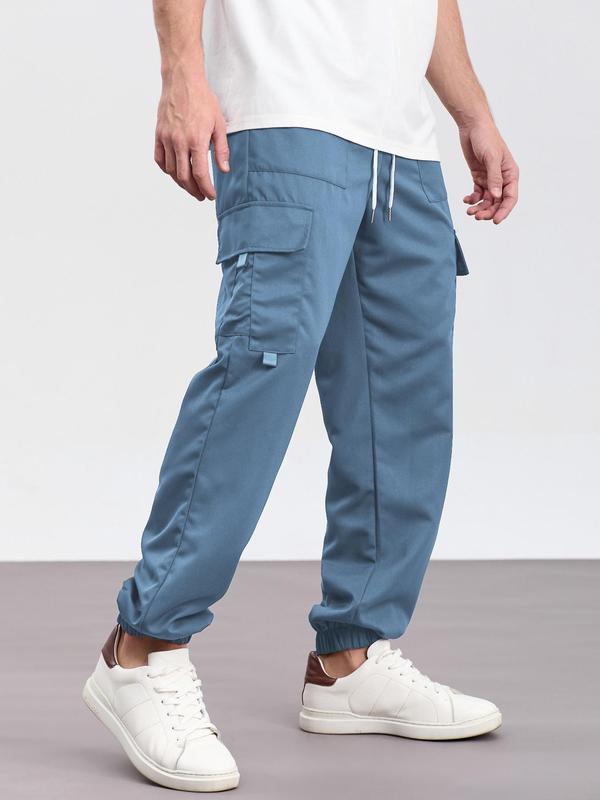 Men's Solid Flap Pocket Drawstring Waist Cargo Pants, Street Fashion Casual Loose Fit Pants for Daily Wear, Men's Trousers for All Seasons