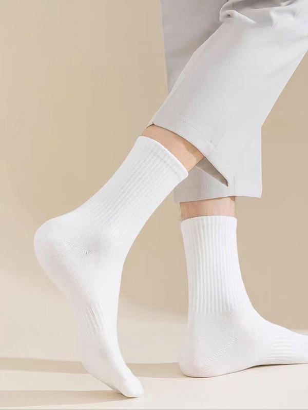 Men's Solid Crew Socks, Casual Moisture Wicking Mid Calf Socks, Soft Comfy Breathable Socks for All Seasons Daily Wear