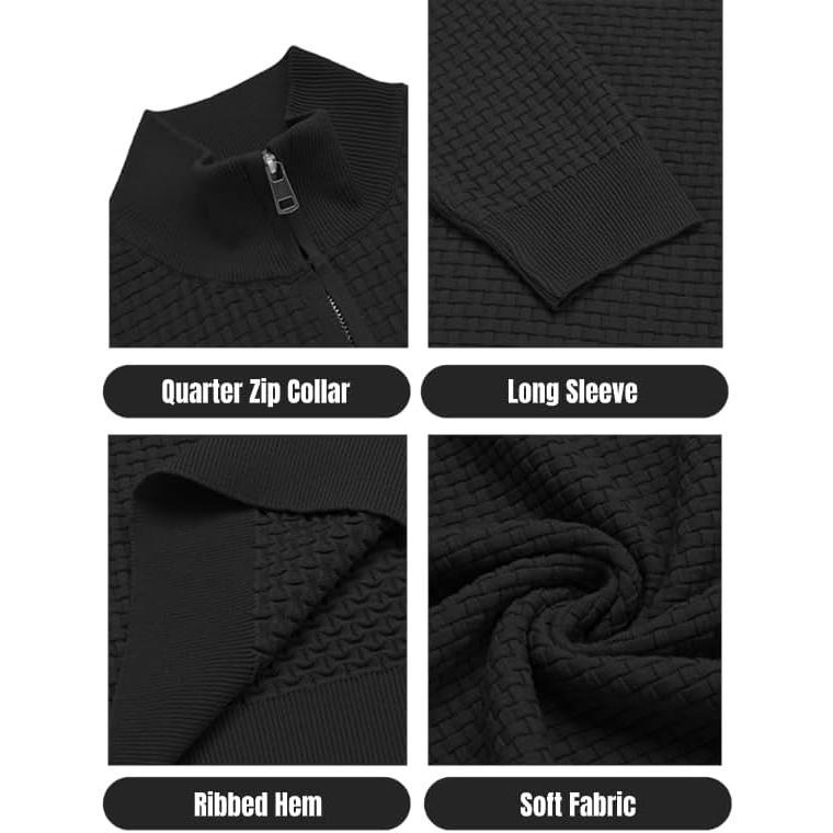 Men's Quarter Zip Sweaters Slim Fit Lightweight Knitted Mock Neck Pullover Casual Polo Sweaters