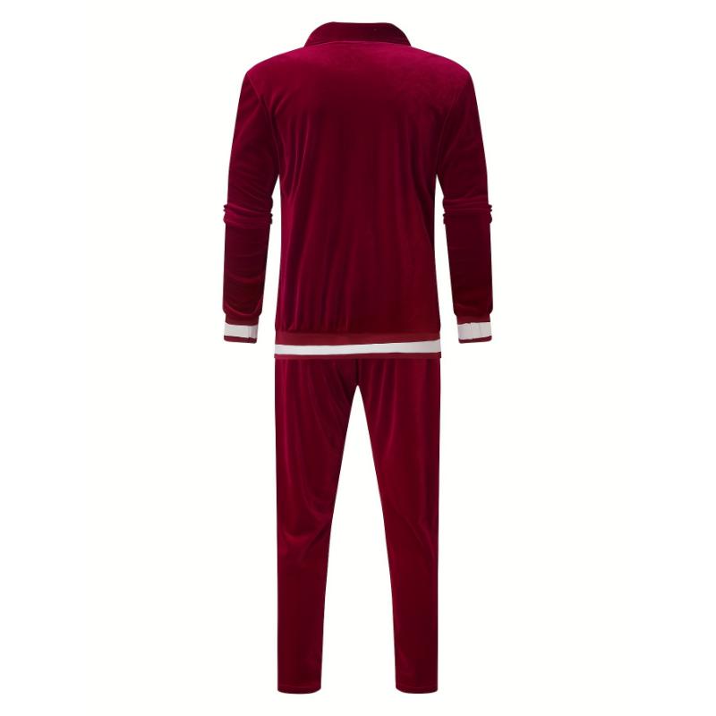 Classic Velvet Men's Athletic 2Pcs Tracksuit Set Casual Full-Zip Sweatsuits Long Sleeve Jacket And Jogging Pants Set For Gym Workout Running