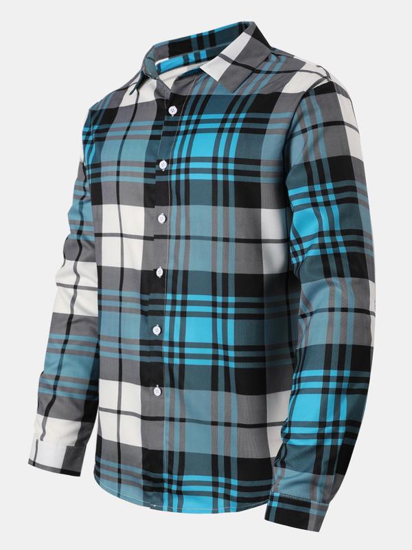 Men's Plaid Print Button Front Shirt, Regular Fit Casual Long Sleeve Collared Top for Spring & Fall, Men's Clothes for Daily Wear