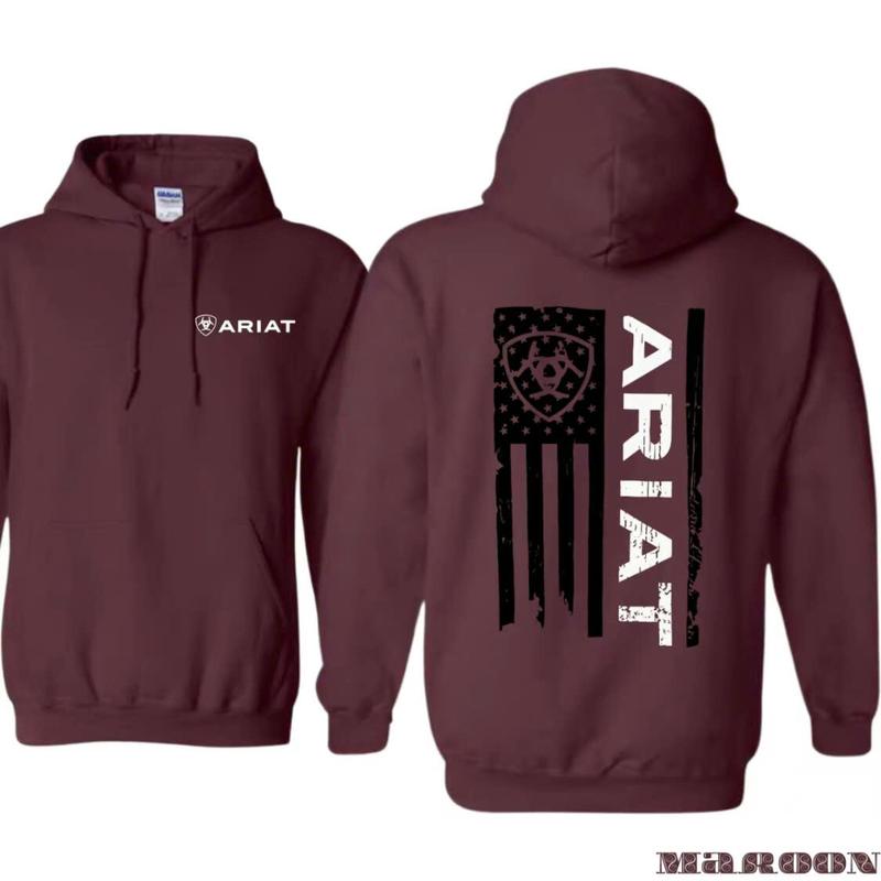 Ariat Hoodie - Classic American Flag Design with Bold Ariat Logo, Perfect for Western Lifestyle Enthusiasts, Comfortable Unisex Hoodie for Patriotic Style Pullover Hoodie