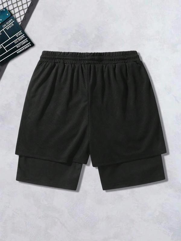 Undeniable Minimal Cross Performance Shorts Men's Cross & Letter Print 2 in 1 Drawstring Waist Shorts, Loose Casual Pocket Track Shorts for Summer, Fashion Men's Bottoms for Daily Wear