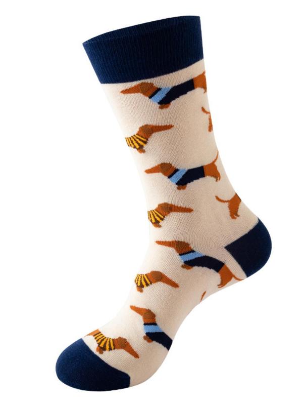 Random Men's Cartoon Animal Print Crew Socks, Casual Comfortable Breathable Socks for Daily Wear, Men's Socks for All Seasons