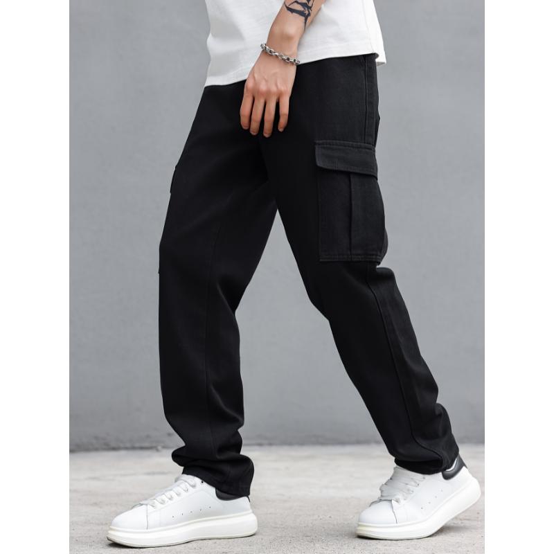 Mens Stylish Cargo Jeans - Comfortable Loose Fit with Versatile Pockets - Ideal for Casual Everyday Wear