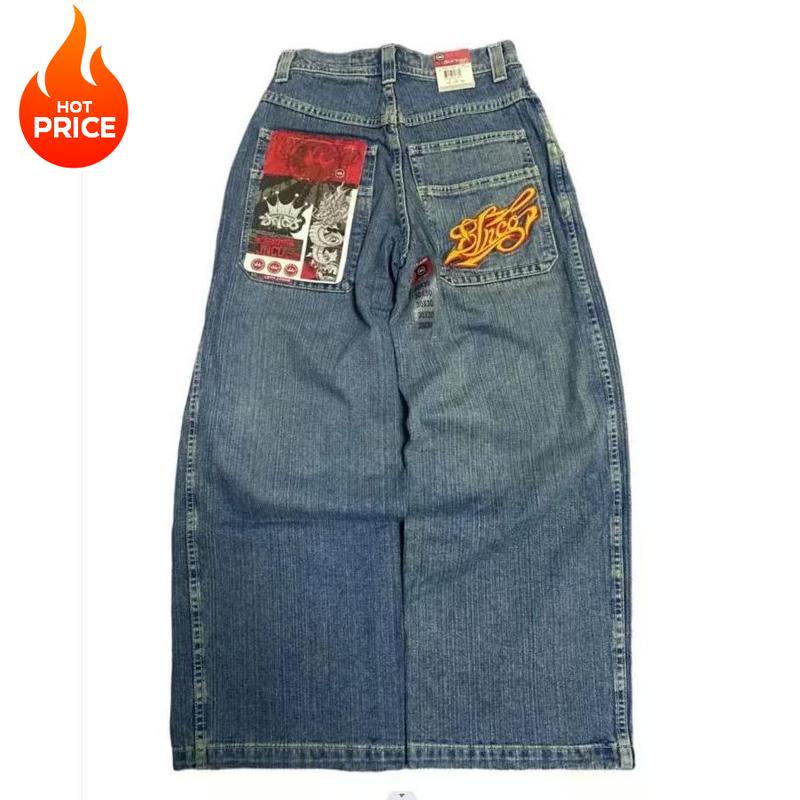 JNCO Y2K Baggy Jeans Vintage Embroidery High Quality Jeans Hip Hop Goth Streetwear Unisex Casual Wide Leg Jeans Vintage Embroidery Denim