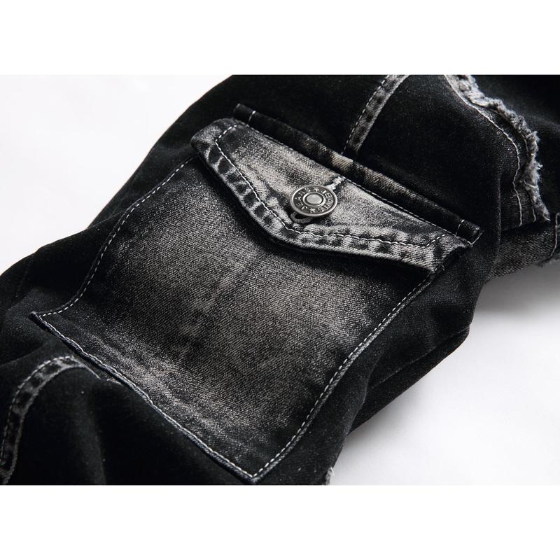 Men's Biker Slim Fit Straight Leg Elastic Washed Motorcycle Designer Jeans Menswear Denim Streetwear Moto Fashion Retro Vintage Black Pants Trouser