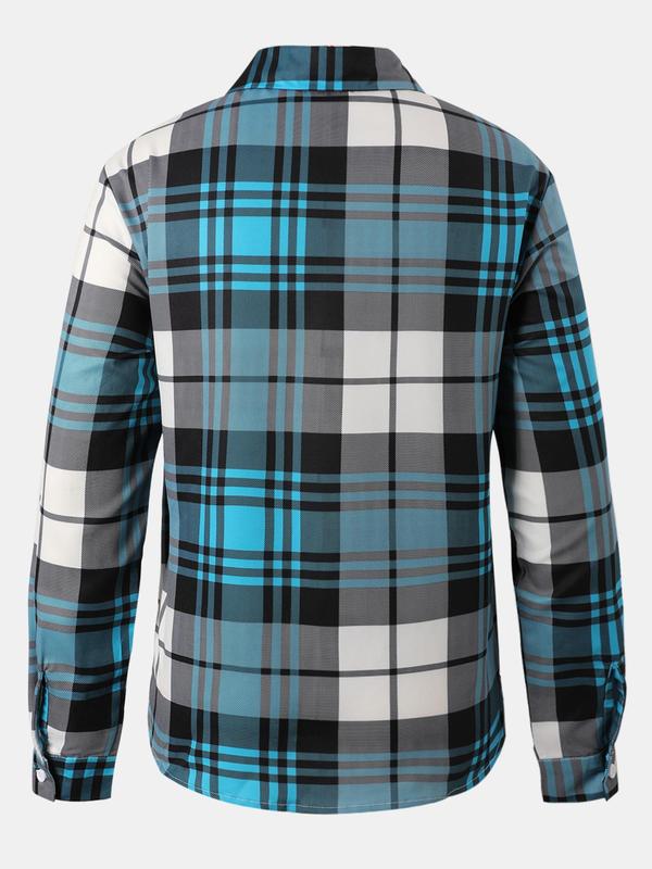 Men's Plaid Print Button Front Shirt, Regular Fit Casual Long Sleeve Collared Top for Spring & Fall, Men's Clothes for Daily Wear