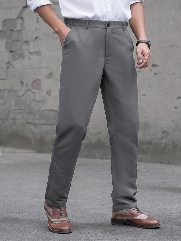 Men's Solid Button Fly Pocket Suit Pants, Business Formal Trousers for Work Office, Fashion Men's Bottoms for All Seasons