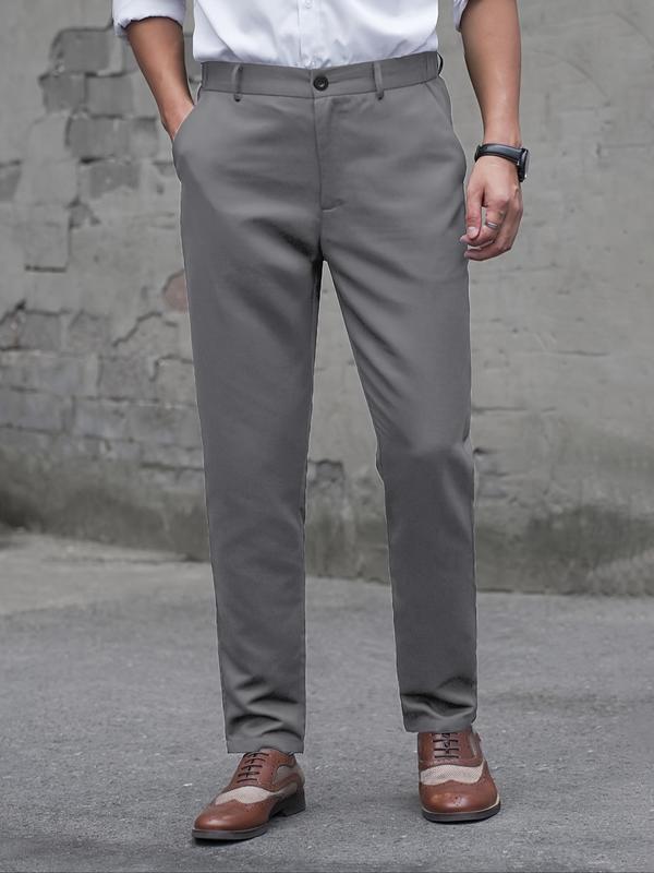 Men's Solid Button Fly Pocket Suit Pants, Business Formal Trousers for Work Office, Fashion Men's Bottoms for All Seasons