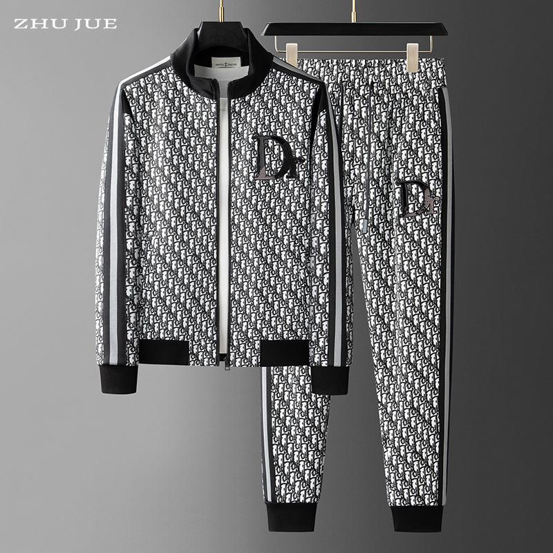 European and American high-end casual sports jacket set Men's trendy brand trend 2024 autumn and winter new men's two-piece set