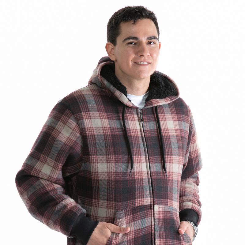 Men's Plaid Sherpa Lined Jacket Pullover Zip Up Hoody Sweatshirt  Coats Menswear