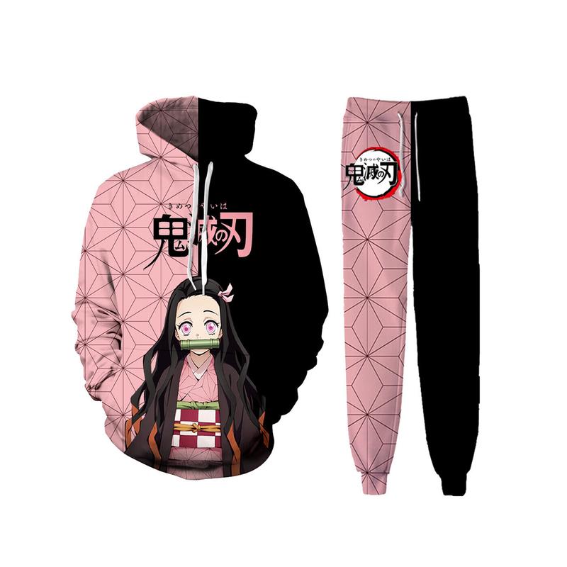 Demon Slayer Anime Hoodie And Sweatpants Suit Pullover Sweatshirt 2 Piece Set For Men Women