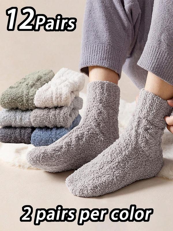 Men's Solid Coral Fleece Mid-calf Socks, Casual Soft Comfy Breathable Socks for Fall & Winter, Men's Socks for Daily Wear