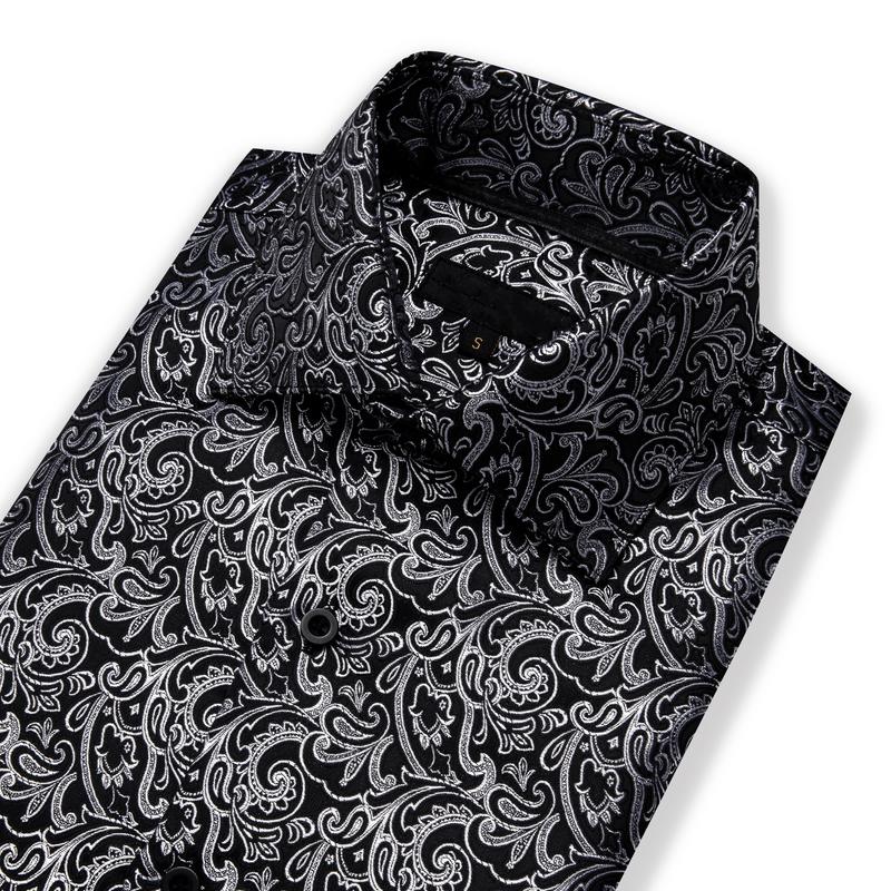 Self-Design Business Gentleman Men's Slim Long Sleeve Shirt Black Gray Floral Men's Button Down Shirt Simple Fashion Soft Party Menswear