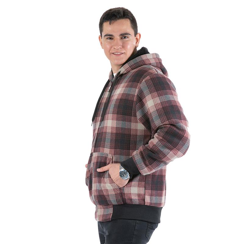 Men's Plaid Sherpa Lined Jacket Pullover Zip Up Hoody Sweatshirt  Coats Menswear