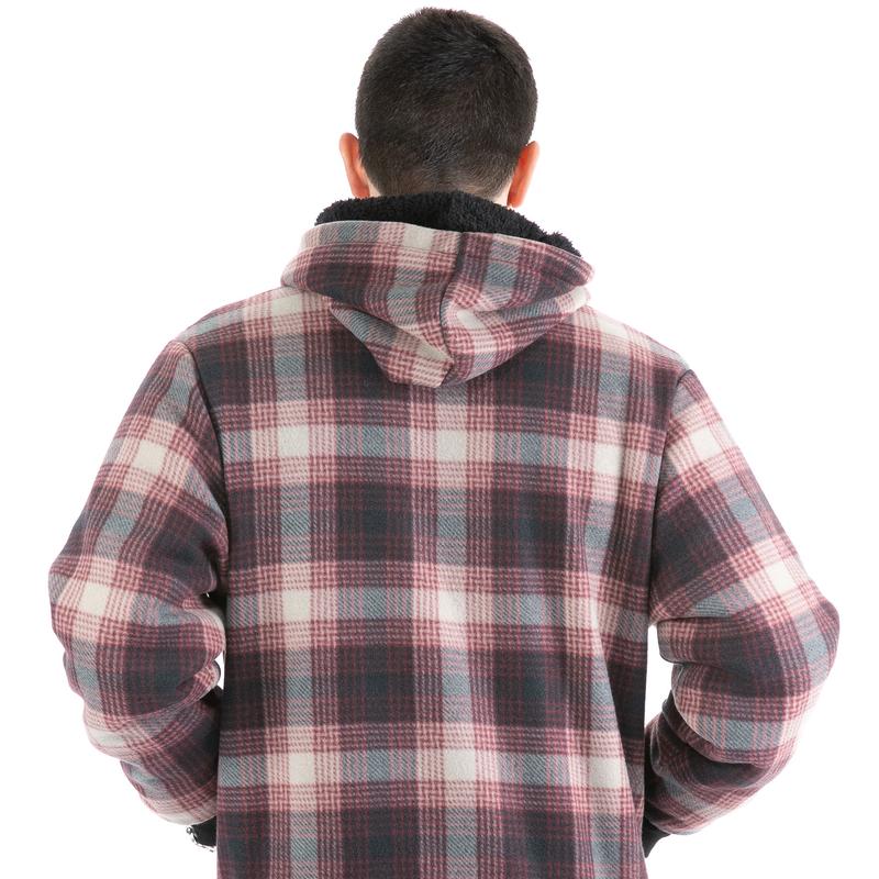 Men's Plaid Sherpa Lined Jacket Pullover Zip Up Hoody Sweatshirt  Coats Menswear