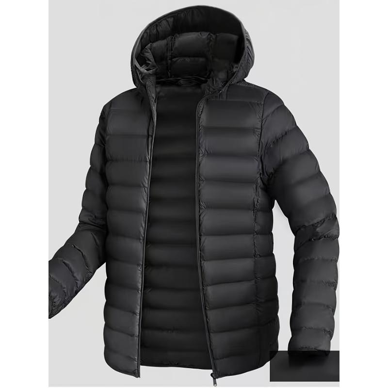 Men's Premium Loose Fit Solid Puffer Coat - Breathable, Water-Resistant, Zip-Up, Long Sleeve, Warm, Hooded, Casual Jacket with Multiple Pockets for Winter Outdoor Activities and Daily Wear